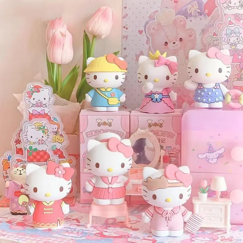 MINISO Sanrio Kitty Cat Fashion Diary Blind Box لطيف دمية سطح المكتب الديكور لعبة هدية لعيد الميلاد