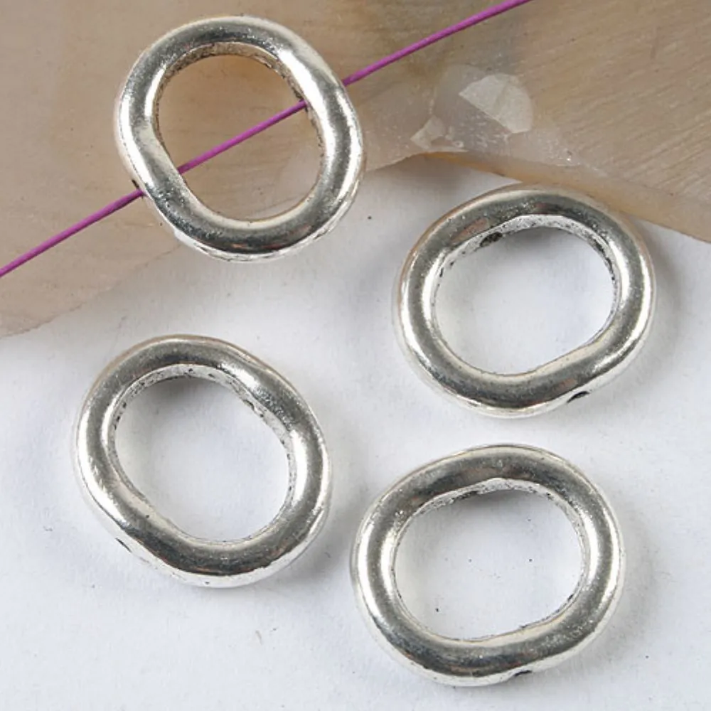 10PCS 15x13mm DARK SILVER TONE OVAL SPACER BEADS 15X13MM H3577