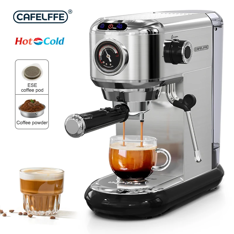 CAFELFFE Barista Pump Espressomaschine mit Milchaufschäumer, 20 Bar Espresso- & Cappuccino-Maker, für gemahlenen Kaffee & ESE Pods