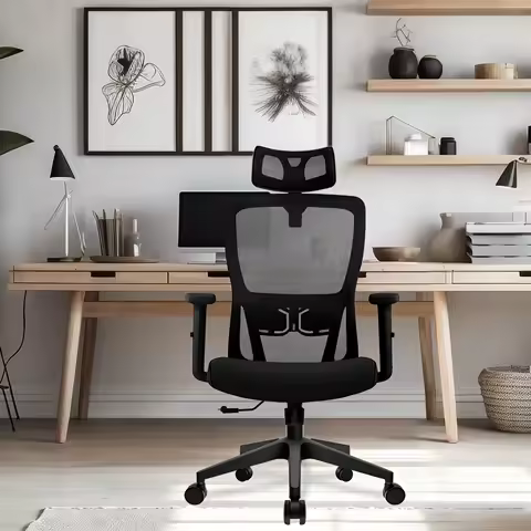 Durrafy Ergonomic Office Chair, Desk Chair With Adjustable Headrest, Armrests and Lumbar Support, Mesh Swivel Chairs,Black