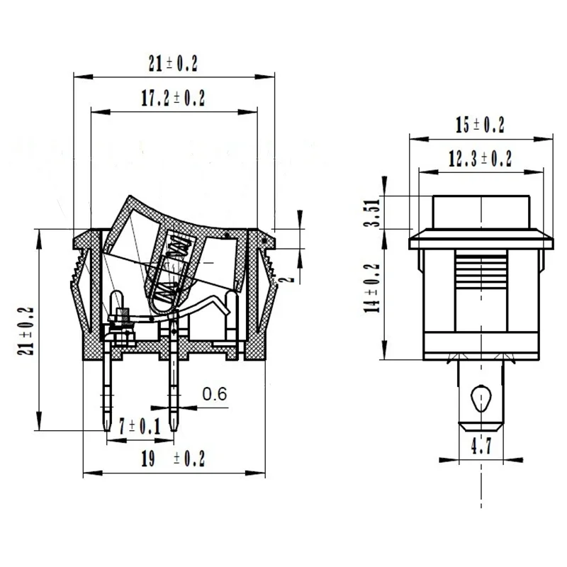 Miniinterruptor de botón negro, interruptor basculante de encendido/apagado, 6A-10A, 110V, 250V, KCD1, 2 pines, 21MM x 15MM, 5 unidades por lote