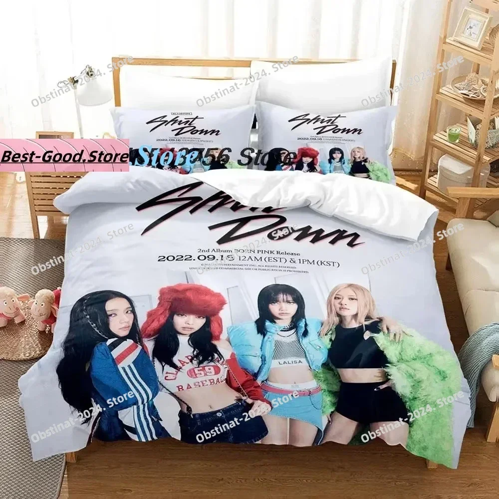 Kpop BPINK WORLD TOUR BORN PINK Bedding Set Single Twin Full Queen King Size Bed Set Aldult Kid Bedroom Duvetcover Sets Kawaii