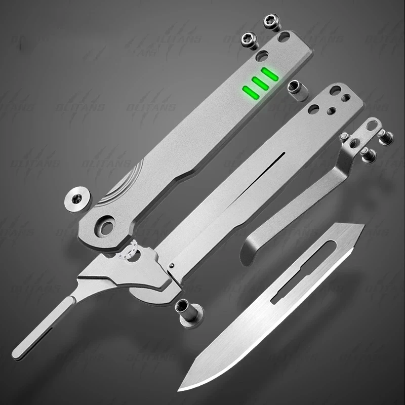 Imagem -06 - Cnc Titanium Quick Open Bisturi Edc Pocket Folding Knife Lâminas Substituíveis Autodefesa Camping Caça Ferramenta de Sobrevivência 10 Estilos