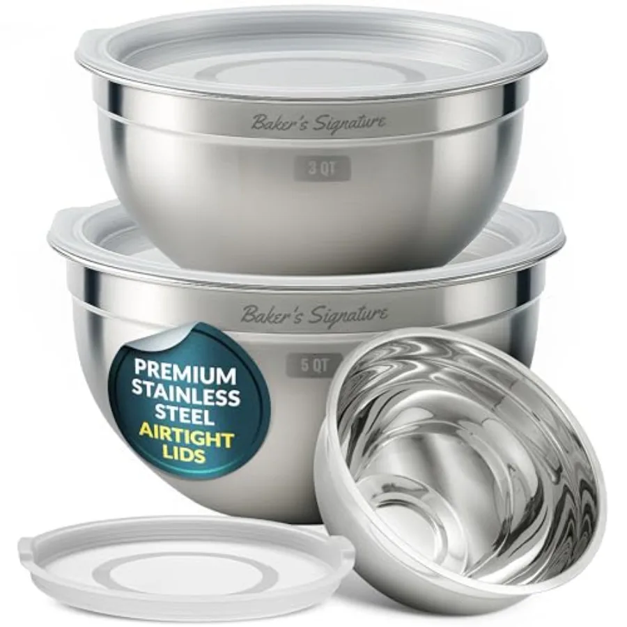 

Stainless Steel Mixing Bowls With Lid Metal Mixing Bowl Set Of 3 Nesting Design For Food Preparation Baking Storage Cooking and