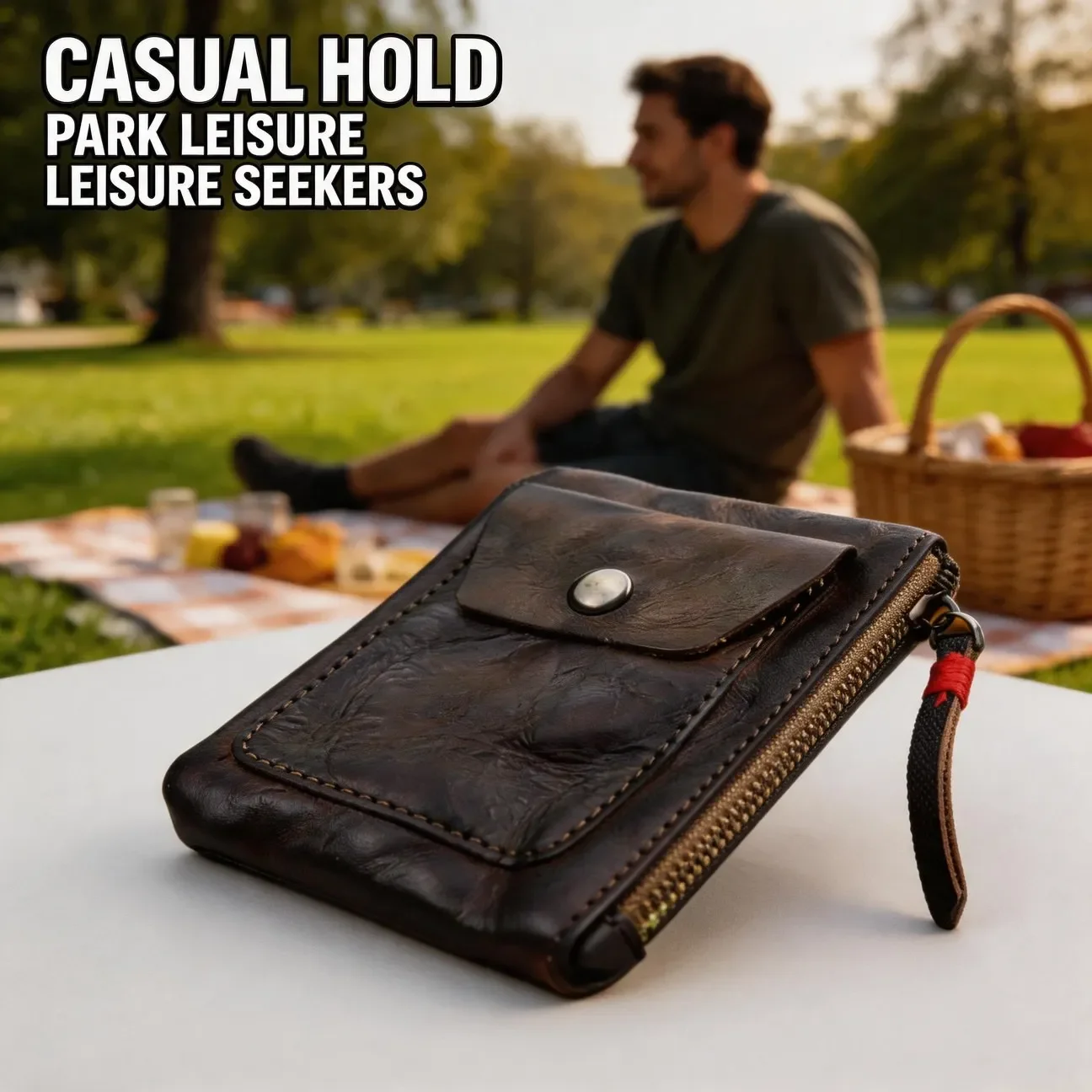 Genuine Leather Retro Zipper Coin Purse Card Holder Storage Bag Wallet Key Bag for Gym and Sport