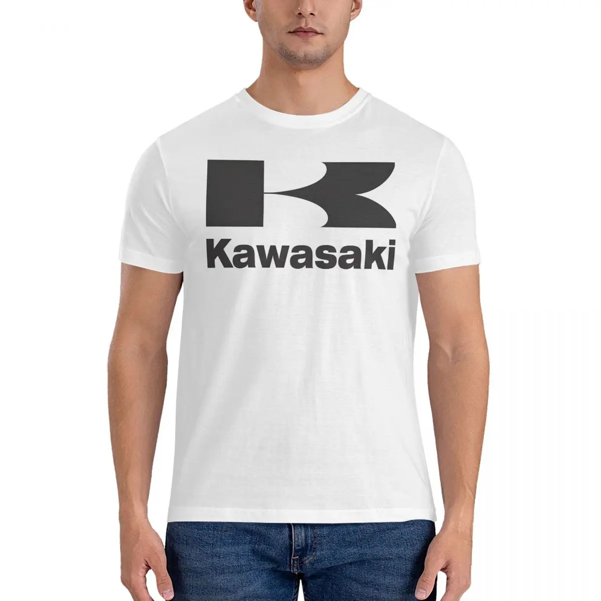 KAWASAKY-T-Shirt à Manches Courtes et Col Rond pour Homme, Vêtement Vintage en Pur Coton Original