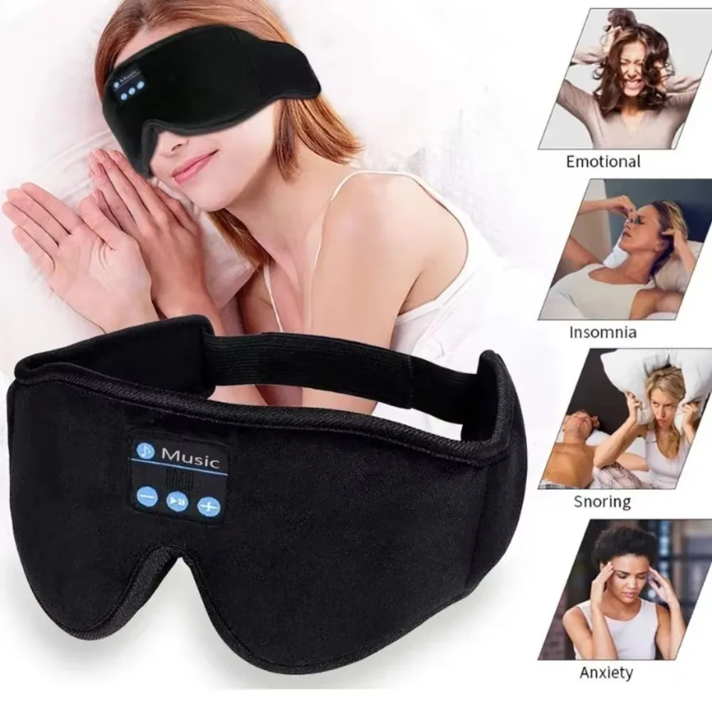 Stereo Wireless 3D Eye Mask Bluetooth 5.0 Super Soft Fleece Headband with Built-in HD Speaker Music Play Sleeping Headphones