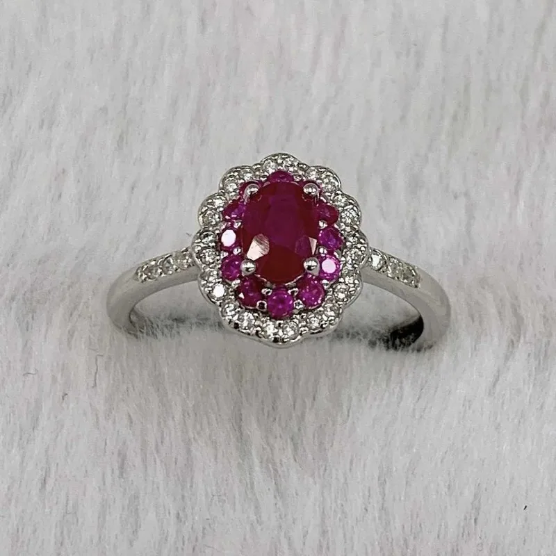 SACE GEMS New 925 Sterling Silver Certified 4*6MM Natural Ruby Rings for Women Engagement Cocktail Party Fine Jewelry Gift