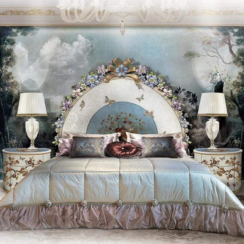 

French Double Bed Sleeping Comfortable Princess Adult Wedding Aesthetics Headboards Bed Designer Modern Beliche Home Furniture