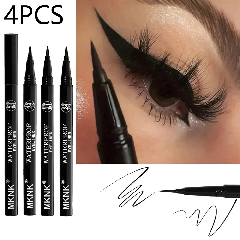 4-teiliges schwarzes Eyeliner-Stift-Set, langlebig, schnell trocknend, wasserfest, wischfest, keine Übertragung, glatt, einfach aufzutragen, hochpigmentiert