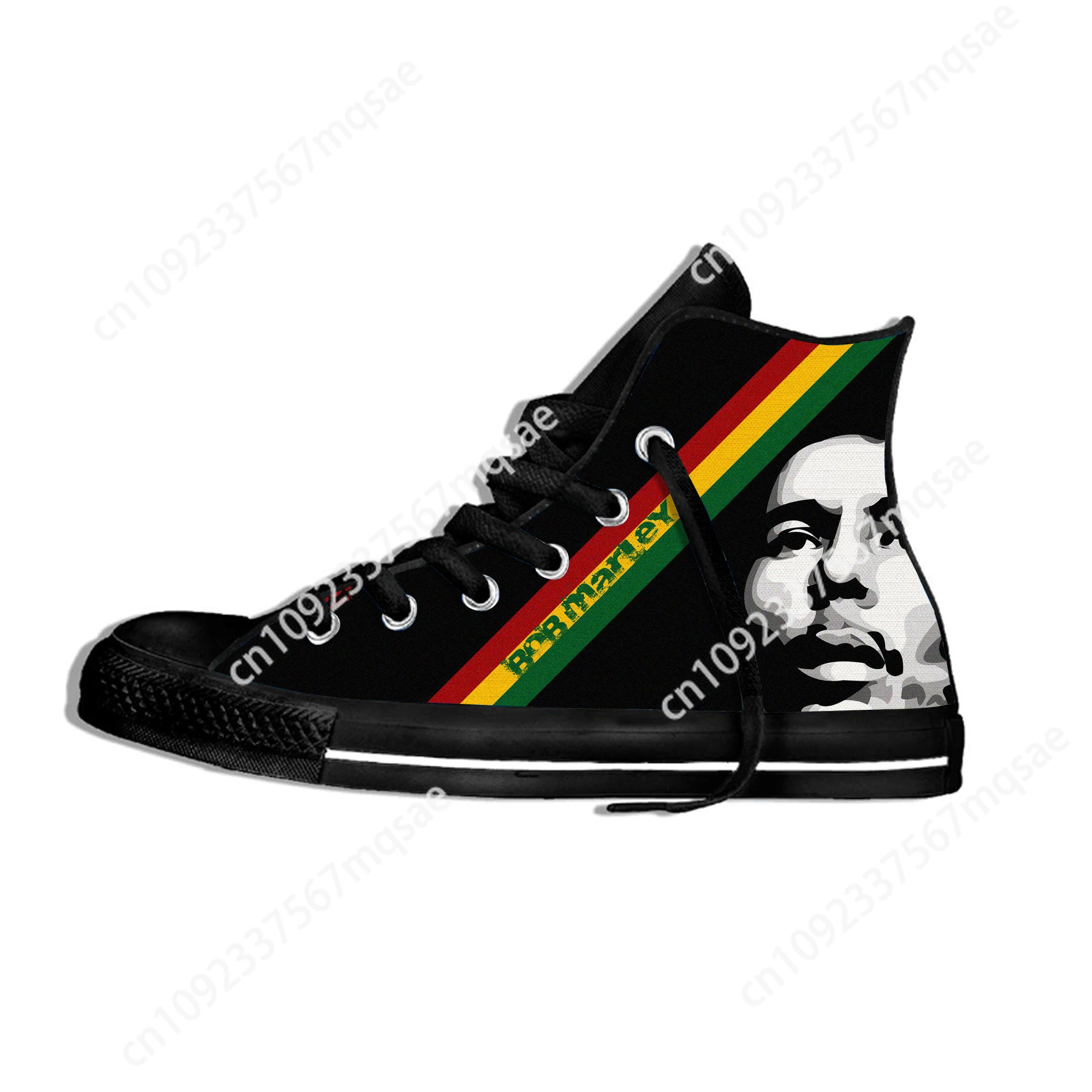 Sepatu kanvas High Top ringan desain baru musik Bob Marley Reggae dibuat sesuai pesanan Sneakers bersirkulasi Kasual Pria Wanita