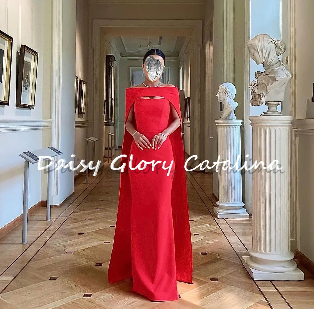 

Daisy Simple Mermaid Evening Dresses Formal Red Off The Shoulder Satin Long Sleeves Saudi Arabia Party Cocktail Prom Gowns 2024