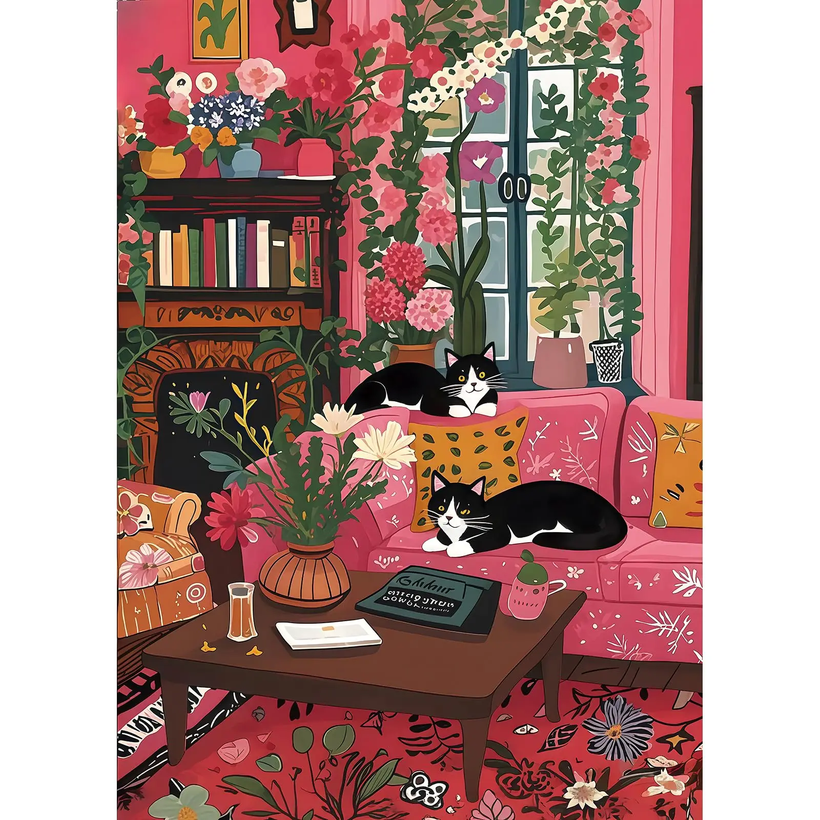 

Пазлы «Розовый дом и черная кошка» 500/1000/1200/2000 элементов, семейные игры для игровой комнаты, спальни, подарки, декор для дома