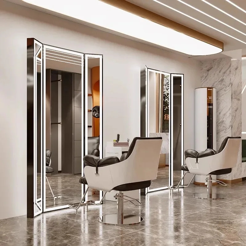 

Barber shop hair cutting mirror table triple mirror hairdressing shop floor double-sided mirror
