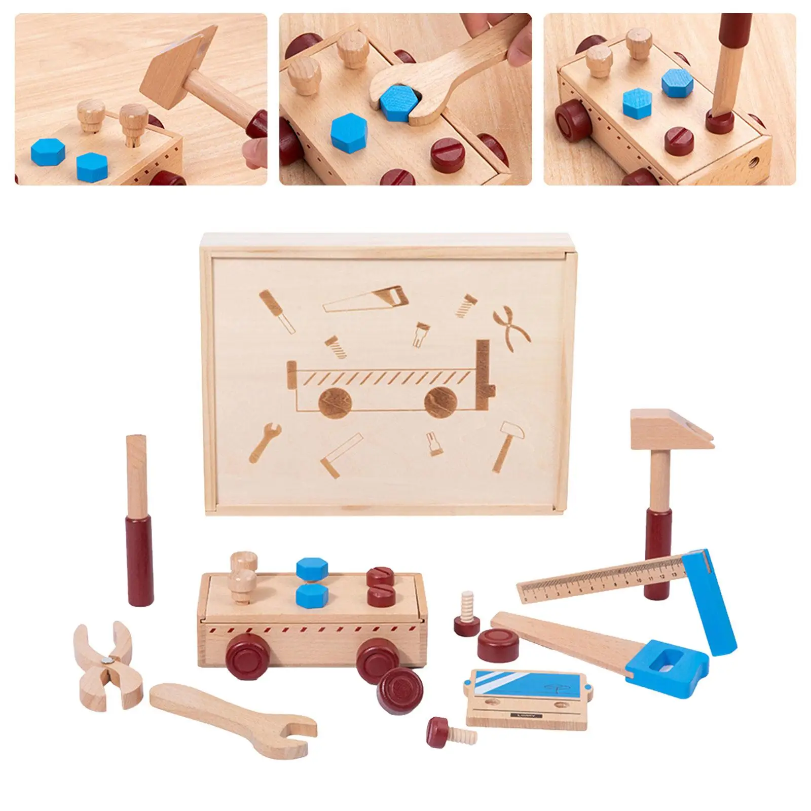 

Wooden Nuts and Bolts Set Building Construction Sets Toys Travel Toy Tool Box Toys for Boys Kids Girls Toddlers Children