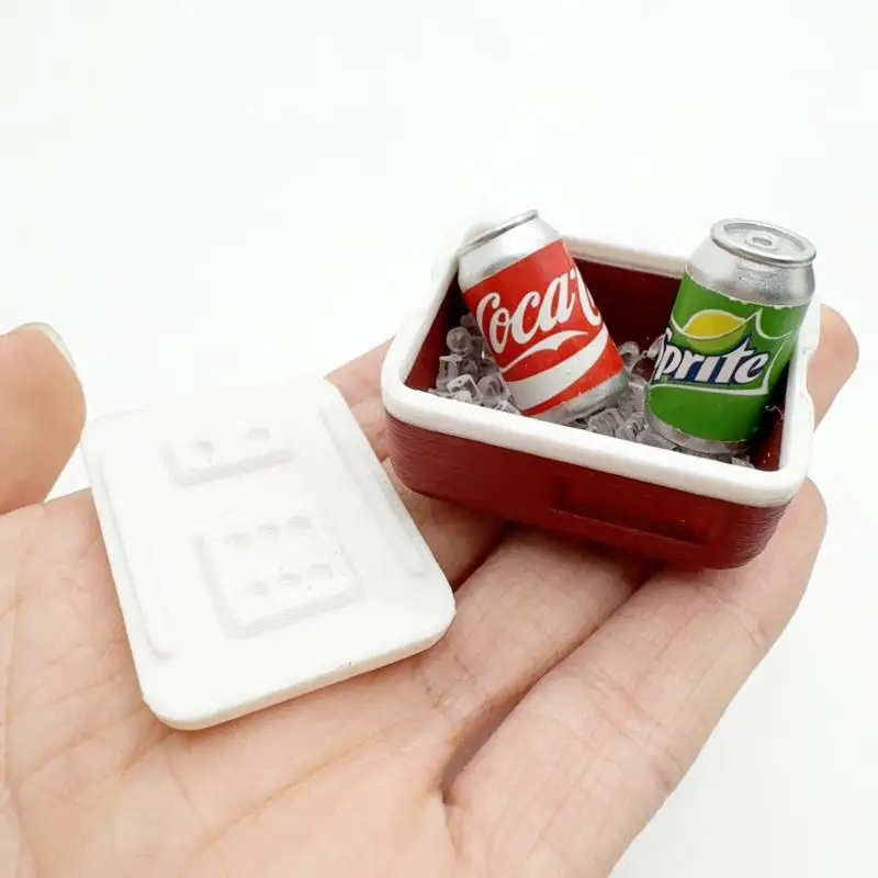 Dollhouse Mini Portable Refrigerator Set Ice Drink Cube Simulation Realistic Toy Kitchen Appliance for Kids Gift Room Scene