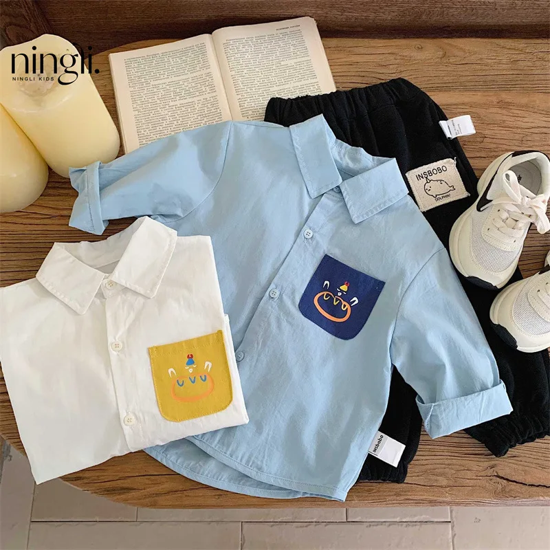 In Stock Boys and Girls Shirt2024Autumn New Children's Shirt White Handsome Children's Clothing Spring and Autumn Baby Girls' Lo