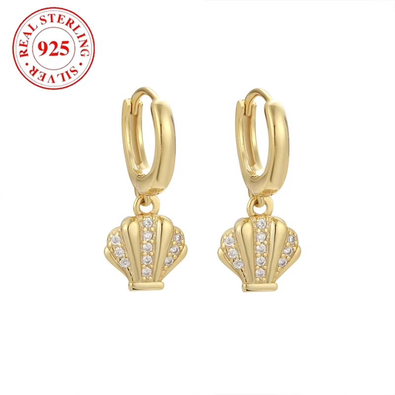 

925 Sterling Silver with Diamonds Zirconia Shell Shaped Women's Earrings Hypoallergenic Suitable for Women Elegant Fine Jewelry