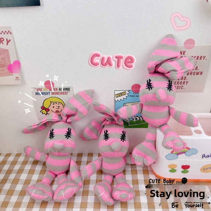 

Cute Long Ear Rabbit Plush Pendant, Striped Doll Keychain Bag Accessories