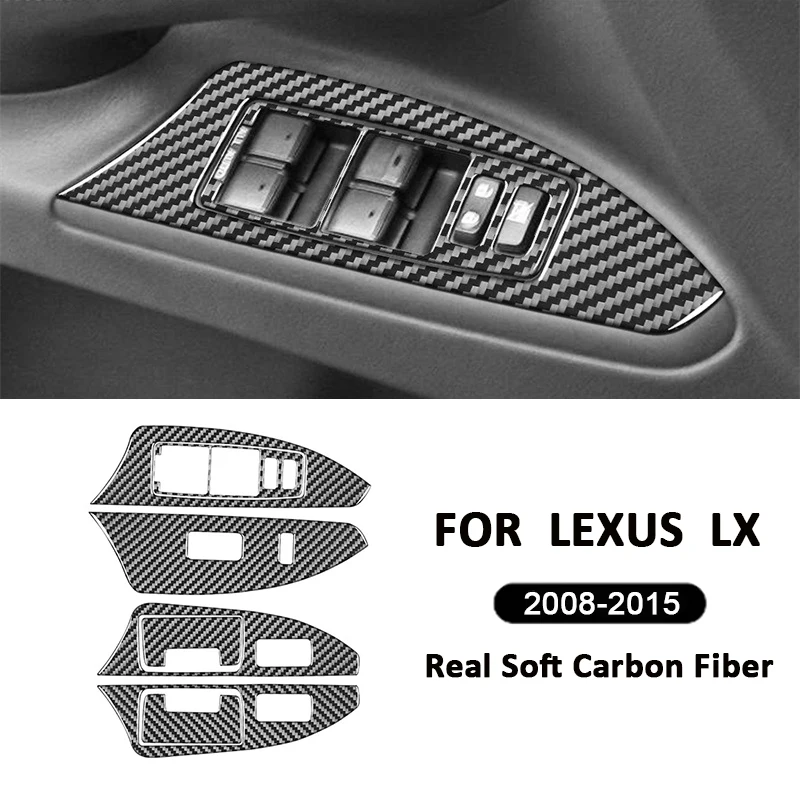 For Lexus LX 2008-2015 Accessories Carbon Fiber Auto Power Window Lifter Switch Buttons Panel Frame Decoration Interior Sticker