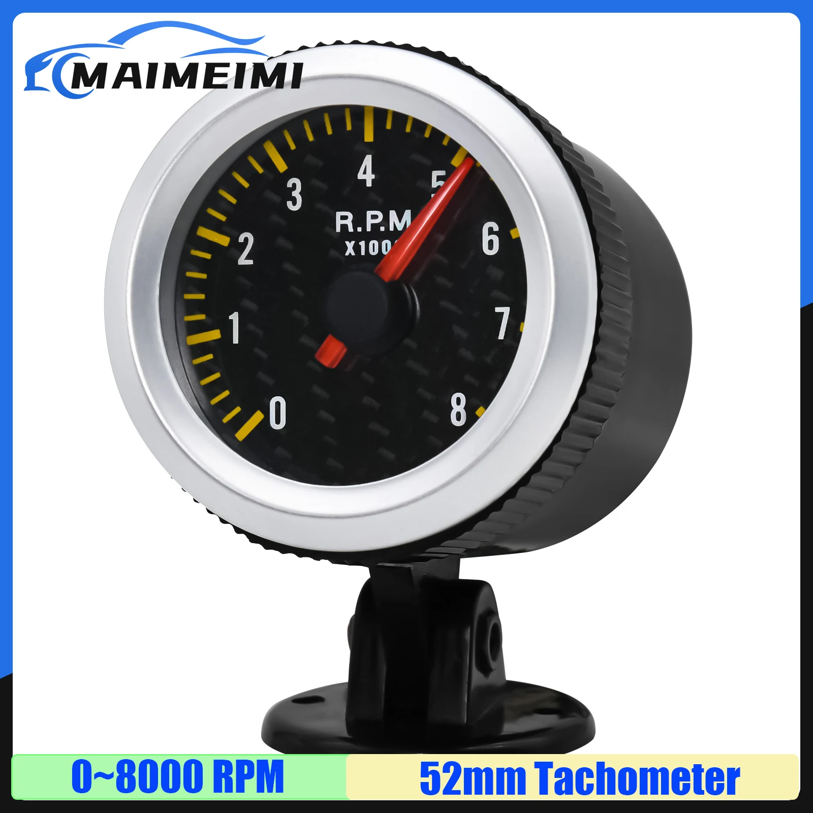 0~8000 RPM 52mm Tachometer with Red Backlight Tacho Gauge+Holder for Universal Gasoline Enginee 4/6/8 Cylinder Racing Car 12V