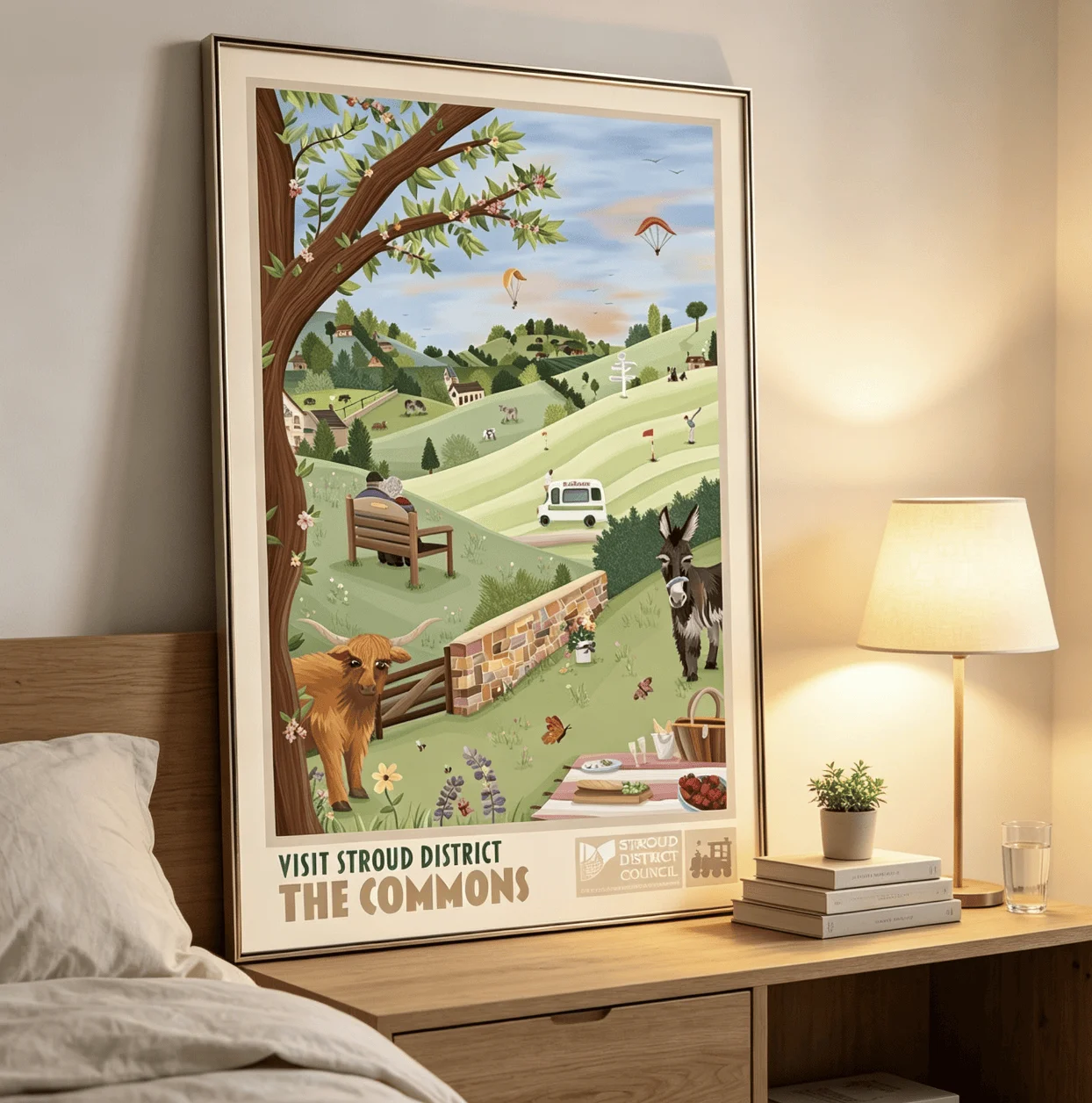 Vintage UK Stroud Rural Countryside Canvas Wall Art Prints Decor, Farm Animal Picnic Poster for Bedroom, Farmhouse, Entryway