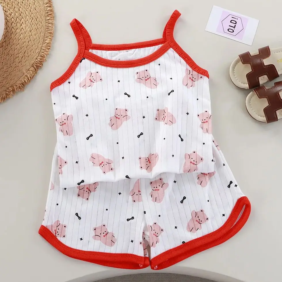 

Children's Clothing Girls Halter Cotton Tank Tops With Shorts Summer Kids Clothes For Toddler Babies 2Pcs Cool Home Wear Pajamas