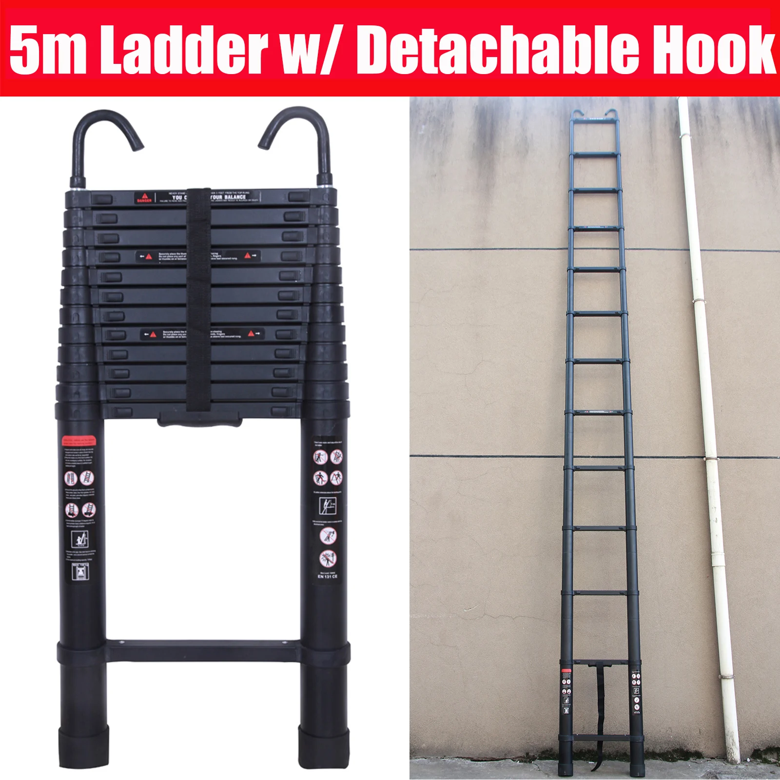 Telescopische ladder 2,6 m-6,2 m, draagbare uitschuifbare multifunctionele opvouwbare aluminium ladder, zware verlengingstap