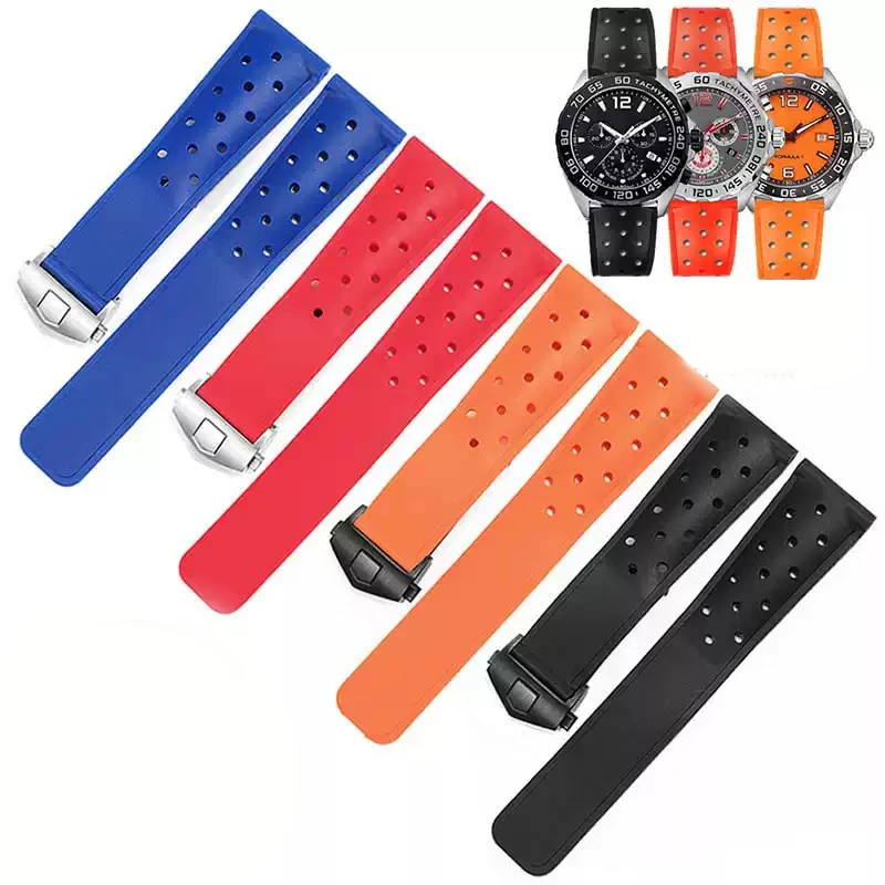 

22mm Breathable silicone strap For TAG Heuer FORMULA 1 racing Carrera Race MONACO rubber watchband Men's Watch accessories