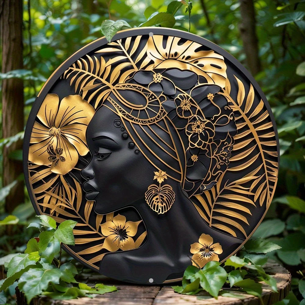 Letrero de corona de Metal decorativo con temática de máscara africana, diseño plano 2D, oferta para el hogar, cafetería y paredes de estar, Idea de regalo de vacaciones perfecta