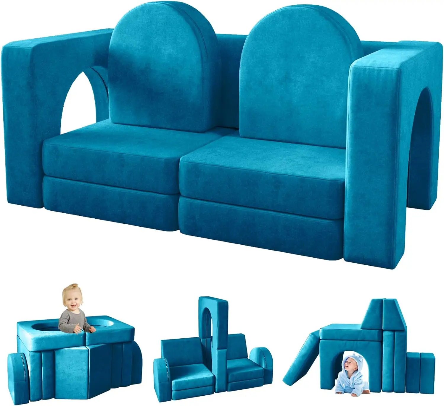 Kids Couch 10PCS, Modular Kids Play Couch for Playroom Bedroom, 10 in 1 Multifunctional Kids Sofa for Playing, Creativing, Sleep