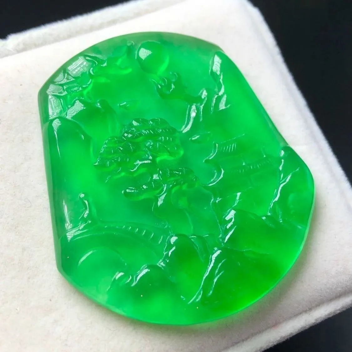 Natural Myanmar Ice Jadeite Zhengyang Green Landscape Plaque Pendant Men Women