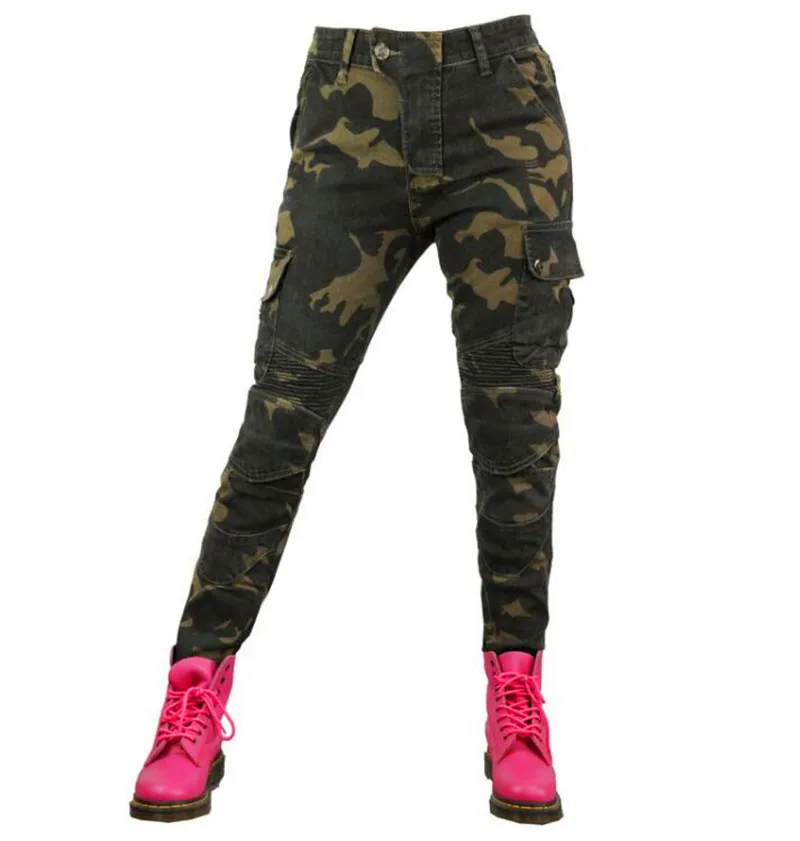 Woman Motorcycle Pants Hot Sale fashion camouflage Green Moto Jeans Woman Motorcycle Leisure Women's Jeans Blue Riding