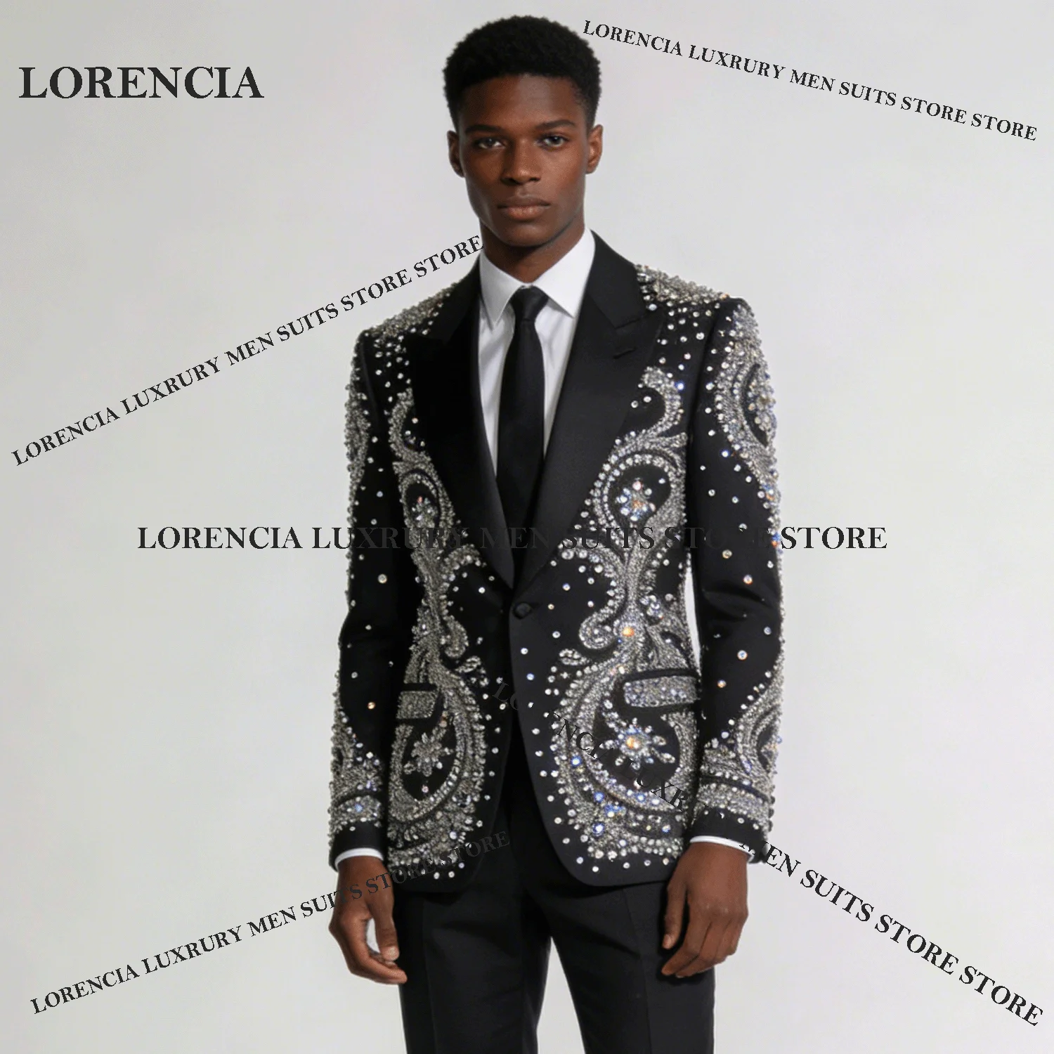 

Customized Exquisite Men Diamond Design Suits Glitter Wedding Tuxedos Sparkly Slim Ropa hombre 3 Pieces Sets Groom Male Blazers