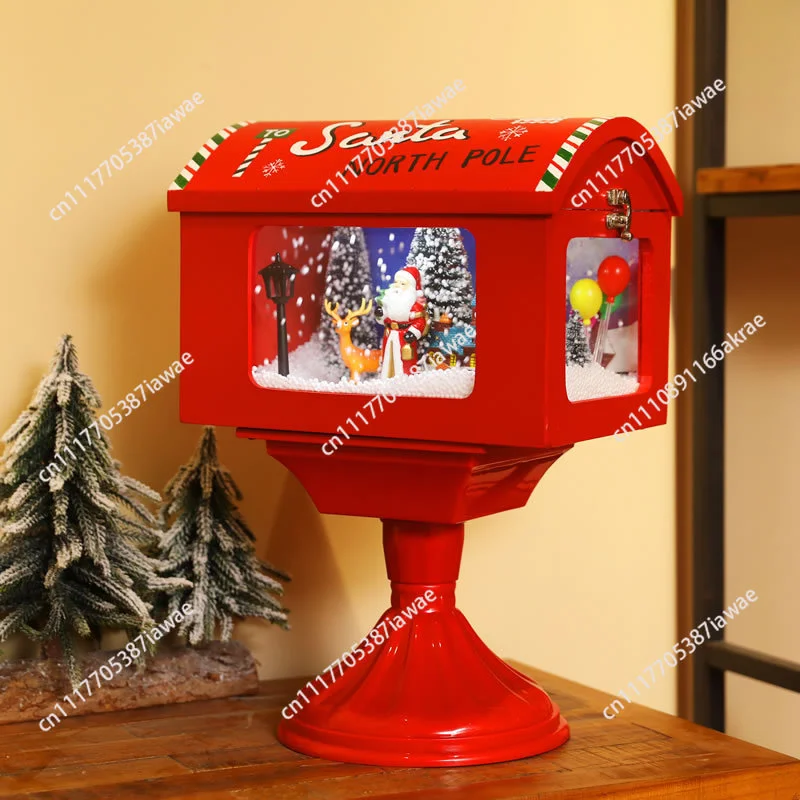 Christmas decorations wooden snow music small mailbox ornaments home lighting holiday shopping mall window decoration props