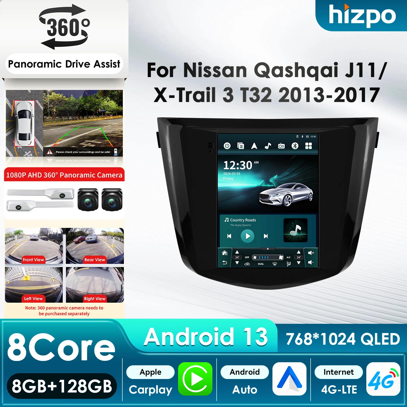 

Hizpo 9.7 Carplay Android Авто Авто Радио для Nissan Qashqai J11/X-Trail 3 T32 2013-2017 Мультимедийный видеоплеер GPS Systems
