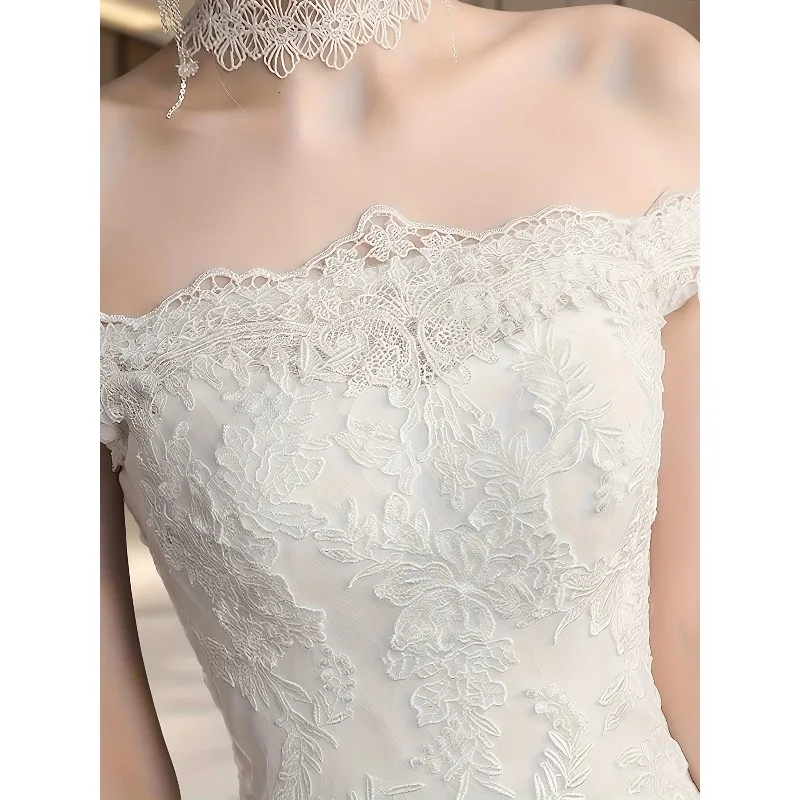 Elegant Off - Shoulder Wedding Dress Women's White Lace Mermaid Gown with Sheer Short Sleeves for Romantic Party Gown Customized