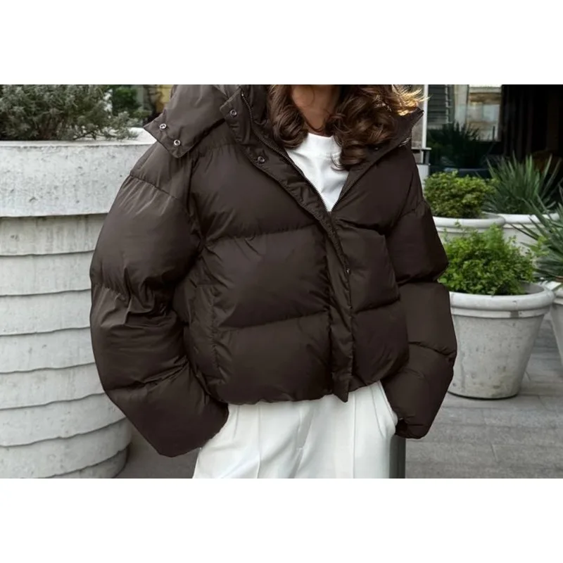 2025 New Winter Warm Jacket for Women Fashion Hooded Solid Overcoat Female Loose Casual Parkas Zipper Long Sleeves Outerwear