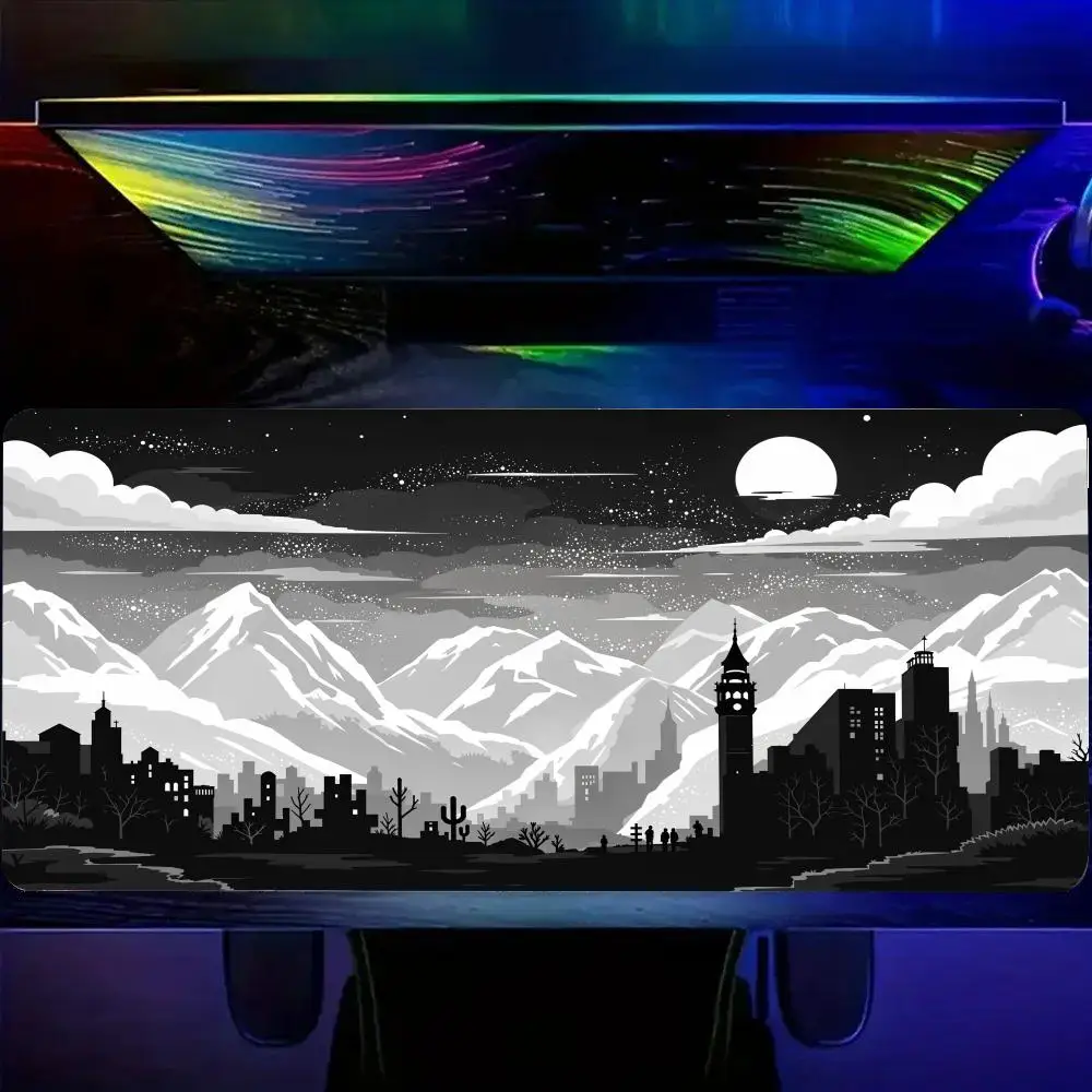

White black mouse pad XXL game computer mausepad large landscape art desktop laptop accessories carpet long desk mat 900x400