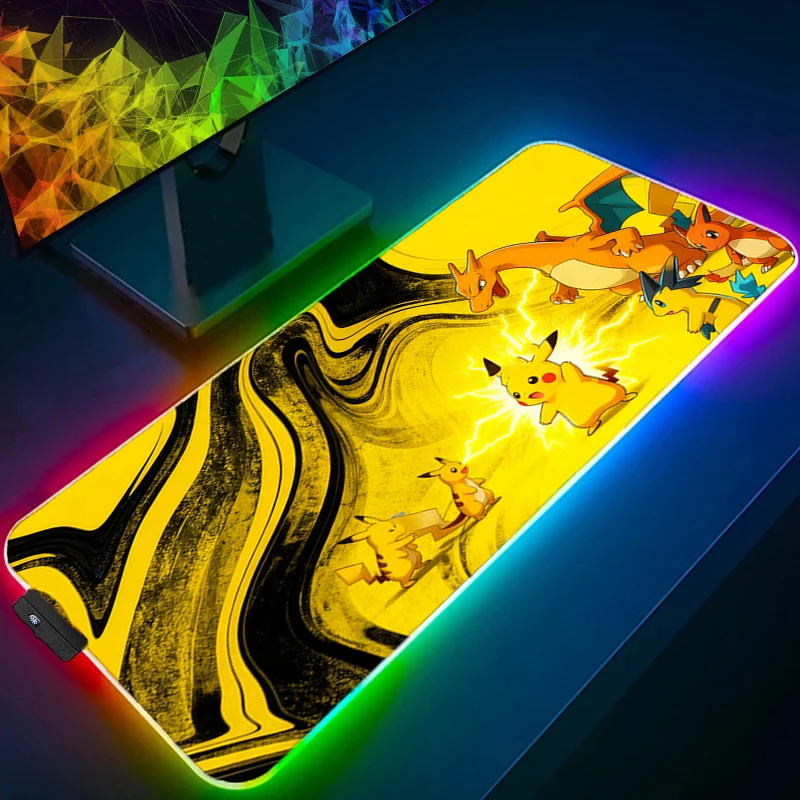 LED Mouse Pad P-Pokemons Charizard Gaming Large Gamer Keyboard Desk Mat Table Carpet RGB Mousepad XXL Backlight For Computer CS