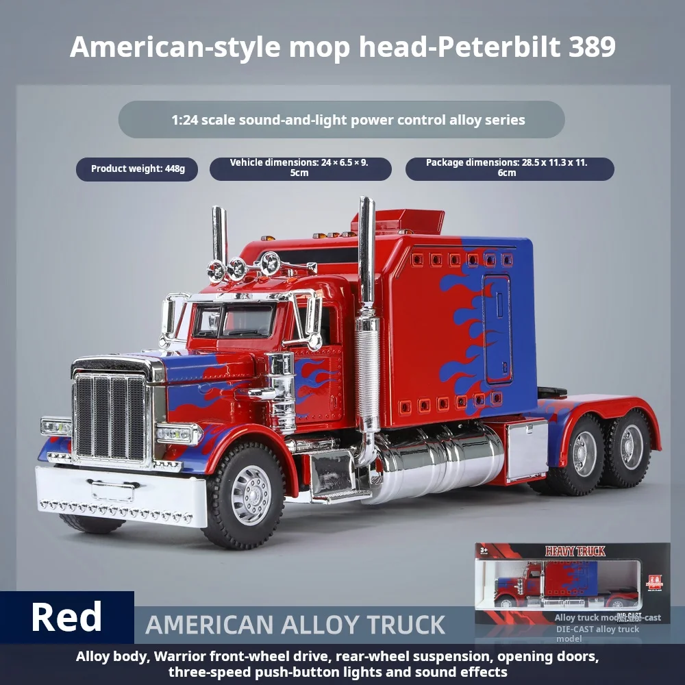 Peterbilt 389 1:24 Amerikaanse Alloy Truck Die-cast Model Licht Geluid Openende Deuren Vering Collectible Voertuig Hobby Decoratie Cadeau