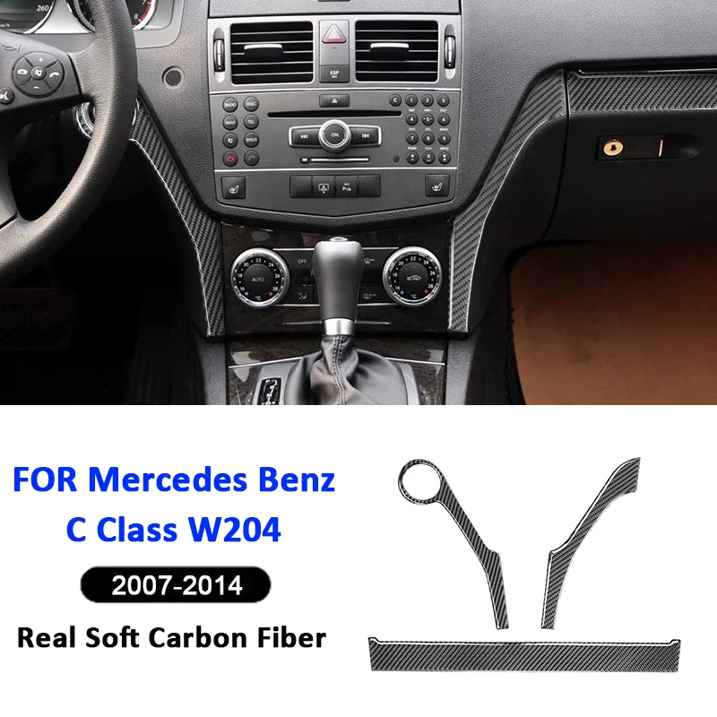 

For Mercedes Benz C Class W204 2007-2014 Carbon Fiber Car Center Console Co-Pilot Panel Trim Strips Kit Decorative Sticker