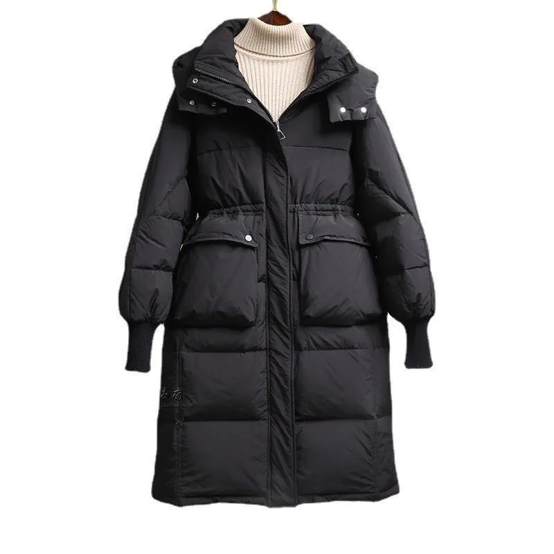 2023 neue Frauen Daunen jacke Wintermantel mittellange Version Parkas Taille Retraktion Abnehmen Outwear verdicken warmen Kapuzen mantel