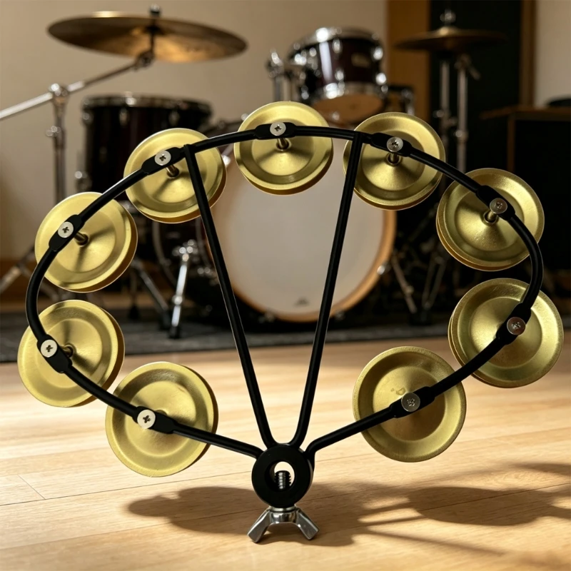 Metal Disc Drum Tambourine Accessory with Clamp Mount for Rhythm Accent, Practice Use, and Stage Accompaniment 69HD