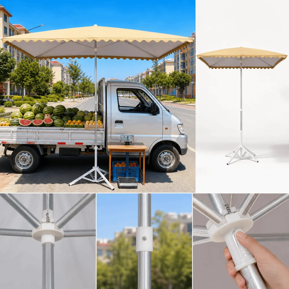Retractable Sunshade Umbrella Heavy Duty Sunshade Patio Umbrella UV Protection Base Fixator Square Courtyard Umbrella Patio