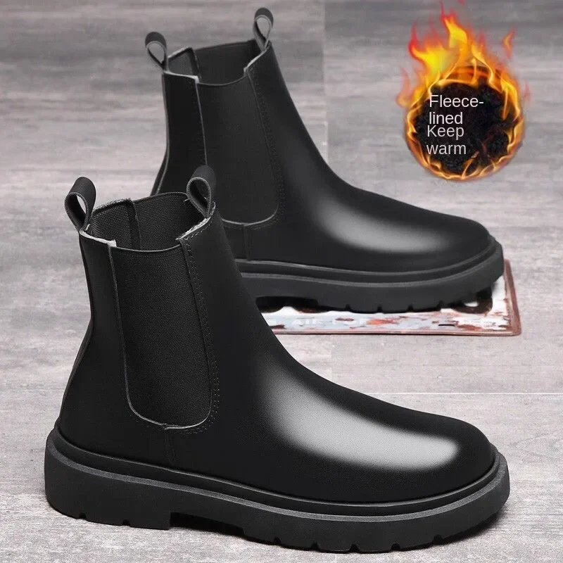 Botas Chelsea para hombre, botines sin cordones, estilo Retro, para motocicleta, color negro, a la moda, novedad de otoño e invierno