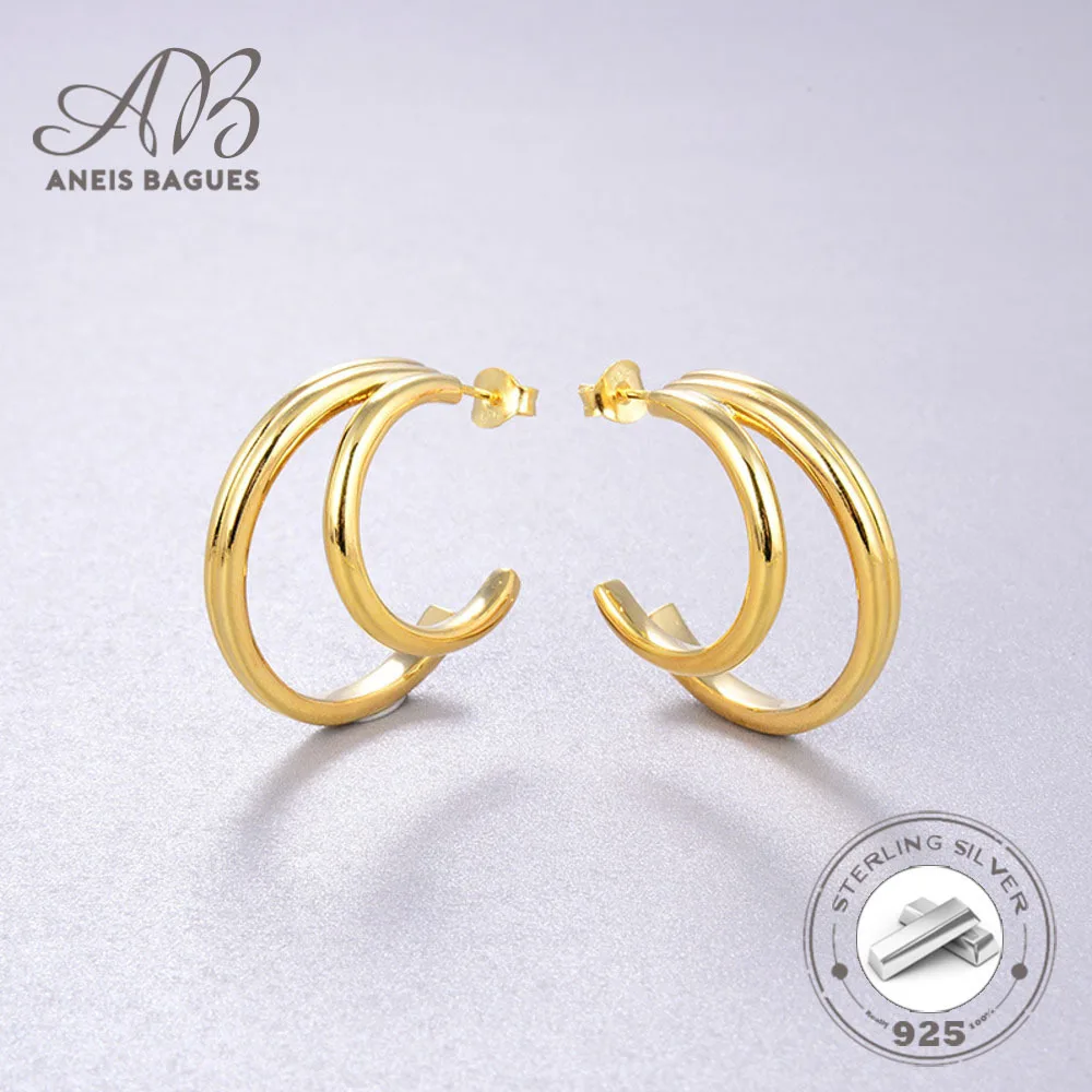 Aneis Bagues French Elegant 925 Sterling Silver 18K Gold Plated Personality Spiral Curve Stud Earrings For Women Jewelry Fine