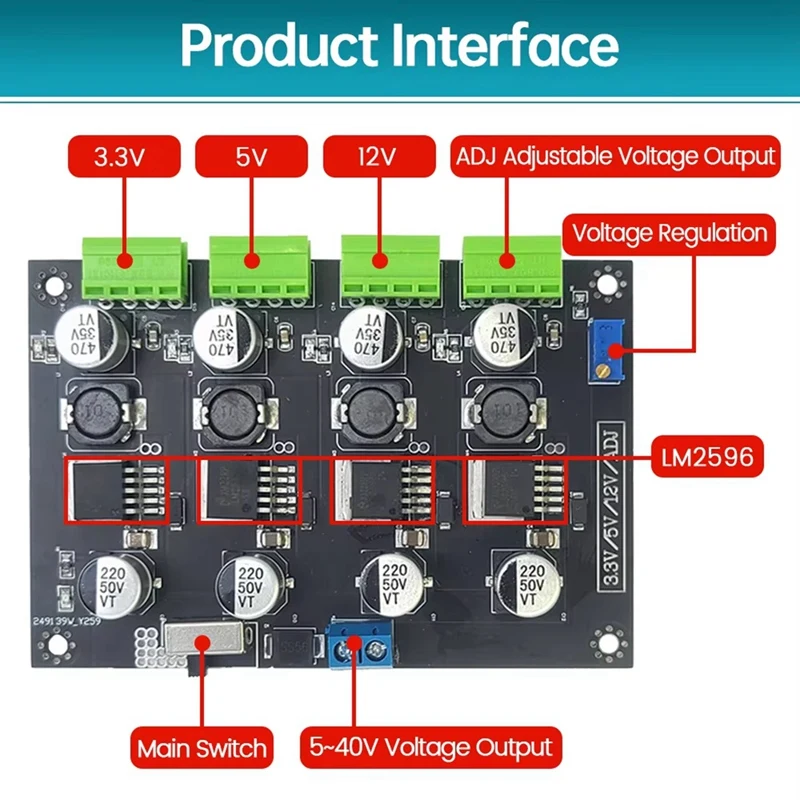 ABVJ-LM-2596 وحدة تحويل التيار الكهربائي متعددة الدوائر 3.3 فولت 5 فولت 12 فولت ADJ وحدات طاقة إخراج الجهد القابل للتعديل LM2596