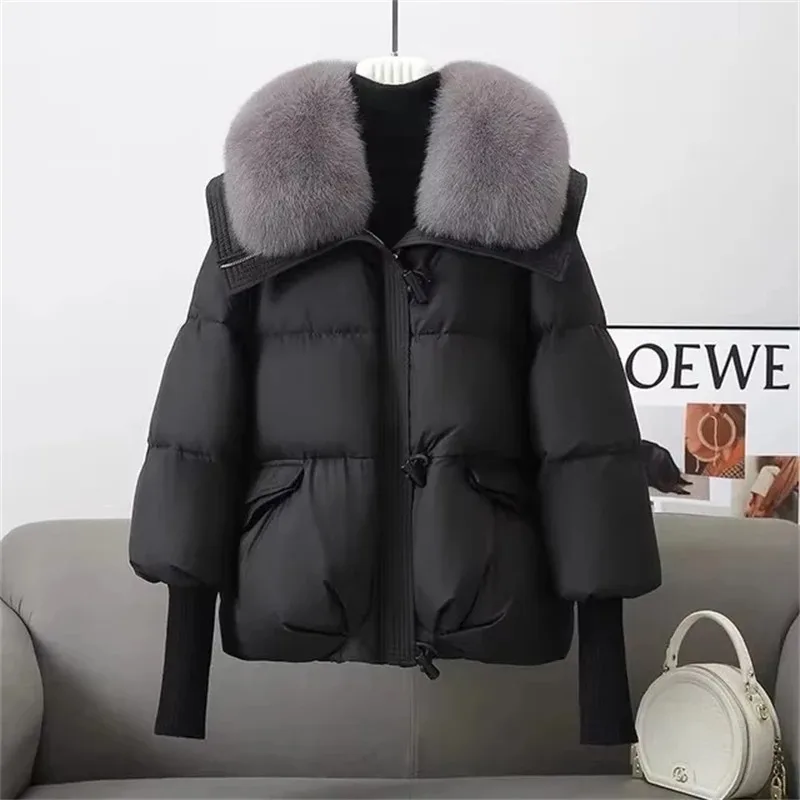 

Women's Winter Parka Coat 2025 Casual Korean Version Lady Outerwear Temperament Thicken Big Fur Collar Ladies Down Cotton Jacket