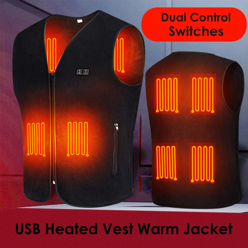 

6 Areas Heating Vest USB Electric Self Heating Warm Vest Double Control Temperature Warming Waistcoat Washable Heated Jacket